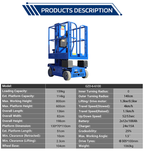 Plateforme <span class=keywords><strong>de</strong></span> travail télescopique industrielle GZD 1060 kg, hauteur <span class=keywords><strong>de</strong></span> levage <span class=keywords><strong>de</strong></span> 6 m, puissance <span class=keywords><strong>de</strong></span> 1,3 kW, tables élévatrices pour applications polyvalentes - Product Image 3