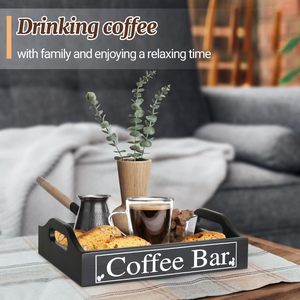 ถาดบาร์กาแฟไม้ ถาดจัดเก็บไม้เนื้อแข็ง ถาดเสิร์ฟแบบพับได้สำหรับสถานีกาแฟในครัว - Product Image 3