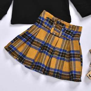 Vêtements pour filles, collection printemps-automne 2021, vêtements pour filles, ensemble jupe plissée à carreaux pour enfants - Product Image 4