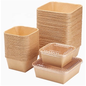 Chưa tẩy trắng nâu dùng một lần vuông nhỏ ăn trưa hộp takeout container với nắp để đi đưa ra Vỏ Sò cho thực phẩm - Product Image 1