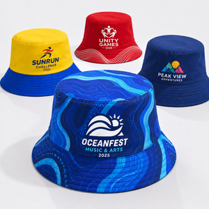 Wholesale Unisex Custom Embroidery Logo Cotton Solid Outdoor Sunscreen <b>Flat</b> Top Fisherman Bucket <b>Hat</b> - Product Image 1