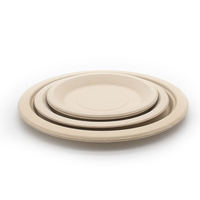 Vente chaude d'assiettes jetables rondes de plusieurs pouces vaisselle de dîner de fête de mariage assiettes en papier en fibre de bambou