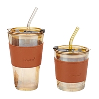 Gobelets à café glacé de 15 oz en gros, gobelets à eau, verres à café, verres à boire, gobelets à café en verre, gobelets à café avec paille et couvercle