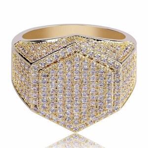 Diamante Hip hop anello di diamanti in oro per gli uomini di Moda <span class=keywords><strong>Hexagon</strong></span> Anello GoldColor Placcato Iced Out Micro Pavimenta Zircone Cubico di Fascino anello - Product Image 6
