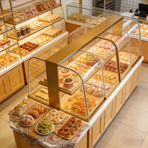 Comptoir de <span class=keywords><strong>vitrine</strong></span> de boulangerie OEM avec service de conception de marque, disposition modulaire pour café et pâtisserie - Product Image 1