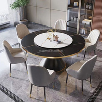 Table à manger ronde en marbre et chaises en cuir très vendues Ensemble de table à manger de luxe avec plateau en pierre rotatif Meubles de salle à manger