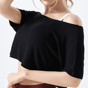 Top Corto a Maniche Corte con Spalle Scoperte per Yoga, Corsa e Allenamento, <span class=keywords><strong>T</strong></span>-<span class=keywords><strong>Shirt</strong></span> Crop Personalizzata da Palestra per Donne - Product Image 2