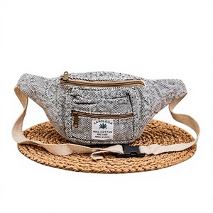 MAHOLOOM Cotton Waist Bag Geometric Pattern Zipper Closure Unisex Daily Use 33x15cm - Product Image 1