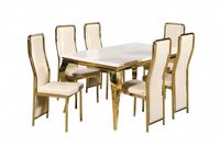 Ensemble table à manger de luxe blanc noir 4 6 8 places or acier inoxydable rond marbre dessus tables et chaises de salle à manger