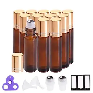 Doldurulabilir Amber kahverengi uçucu yağ cam Serum şişesi 5ml 10ml 15ml kozmetik parfüm rulo rulo rulo topu