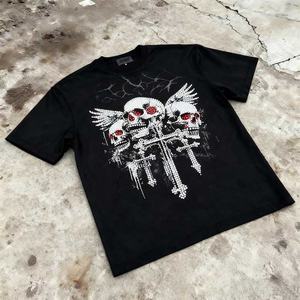 เสื้อยืดสตรีทแวร์พิมพ์ลายกราฟิกแบบ DTG ทรงบ็อกซี่โอเวอร์ไซส์สำหรับผู้ชาย ประดับด้วยอัญมณีและเพชรเทียม เสื้อยืดผู้ชาย - Product Image 1