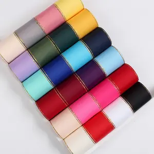 ขายส่ง1-1/2 "ทองลวดโลหะขอบคู่หน้าแข็ง Grosgrain ริบบิ้น38มิลลิเมตร