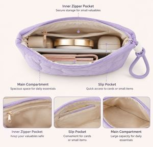 Pochette cosmétique matelassée en forme de cœur pour femme, grande capacité, trousse de toilette de voyage, organiseur de rangement pour soins de la peau, logo personnalisé - Product Image 5