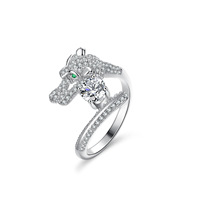 Bague de fiançailles en argent sterling S925 imperméable de luxe avec moissanite, tête de léopard, coupe ronde brillante, rangée de diamants
