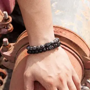 Zooying fashion square lava Rock natural stone beads Bracelets Men Wooden Accessories Jewelry Customized Gift