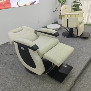 Hoge Kwaliteit Barbershop Meubels Beige Lederen Ligstoel Moderne Elektrisch Verstelbare Scheersalon Stoel