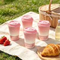Gobelets à café en papier jetables à double paroi, écologiques et compostables, avec revêtement PE, personnalisables avec logo, rose et blanc, avec couvercles, vente en gros