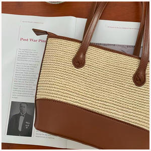 Sacs de paille pour femmes, sac à main de <span class=keywords><strong>plage</strong></span> d'été décontracté fait à la main, sacs à bandoulière tissés en paille pour voyage - Product Image 4