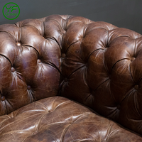 Vintage Chesterfield-Sofa aus echtem, hellfarbenem Vollnarbenleder, klassisches Retro-Sofa, 3-Sitzer-Sofa-Set