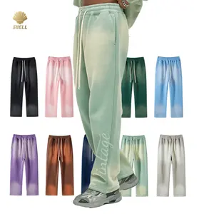 Luluxixiyaya 360gsm Gradient Wash Series Jogger Loose Men Wide Leg Bottom Grueso Algodón Y2K Vintage Pantalones de chándal