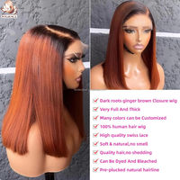 Wig rambut manusia HD Lace Closure 14 inci 250g Dark Roots 1B/Ginger Brown 5x5 tanpa lem, sudah di-pre pluck, siap pakai, grosir