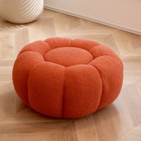 Vente Directe Usine Pouf Citrouille Rond en Velours Blanc Adorable, Siège d'Appoint pour Salon