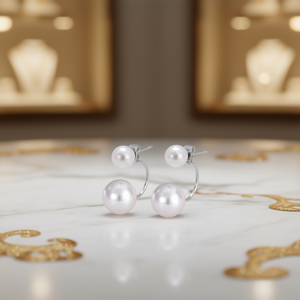 Orecchini a Cerchio E3210 in Oro Bianco con Perle Coltivate AAA, Stile Classico da Donna, Placcati in Argento - Product Image 2