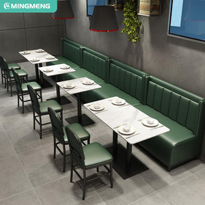 Ensemble de salle à manger en cuir vert émeraude avec table en marbre pour les espaces de bistrot industriels - Product Image 2