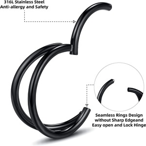 Anillo de Nariz de Doble Capa de Acero Inoxidable 316L, Sin Costuras, en Oferta |   Joyería Hipoalergénica para Perforaciones Corporales para Hombres y Mujeres - Product Image 3