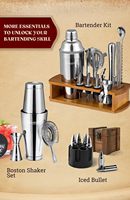 Ensemble de shaker à cocktails de luxe en acier inoxydable argenté 750 ml, kit de barman, shaker à martini, doseur, passoire, cuillère, pilon, support en bambou