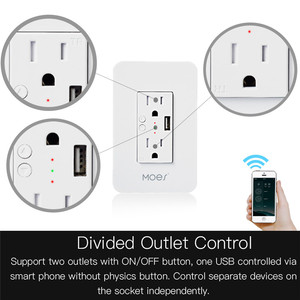 MOES WiFi Smart Power Wall <strong>Socket</strong> with <strong>USB</strong>, 2 <strong>Plug</strong> Outlets 15 Amp Divided Control US <strong>Socket</strong> - Product Image 3