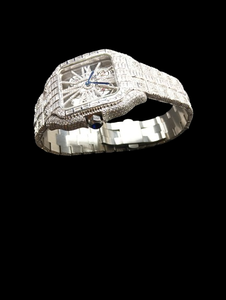 Moissanite Diamond <b>Quartz</b> <b>Watch</b> for <b>Men</b> Antique Style Eco-Friendly Calendar Glass Stainless Steel Band Premium Luxury Daily Wear - Product Image 2