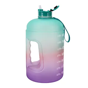 Bán sỉ lớn nước jug chai màu xanh-Amazon Bán Chạy Nhất Một Gallon Jug 3.78L Rơm Sport Water Bottle Với Motivational Time Marker