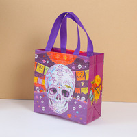 Sac fourre-tout imperméable en non-tissé laminé PP avec imprimé crâne de dessin animé pour Halloween et Jour des Morts, sac de courses, pochette de fête