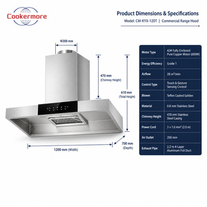 Hotte de cuisine professionnelle 1200 mm à tête unique 600 W en acier inoxydable avec commande tactile 28 m³/min Fabricant OEM ODM - Product Image 6