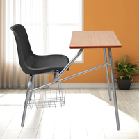 Meubles scolaires, ensemble table et chaise d'élève pour salle de classe, pieds en métal, chaise d'école avec tablette d'écriture et panier en fil métallique pour les élèves