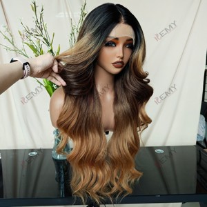 KEMY HAIR Deep Wave parrucca sintetica con pizzo trasparente frontale per Ombre mix colore resistente al calore delle donne - Product Image 3