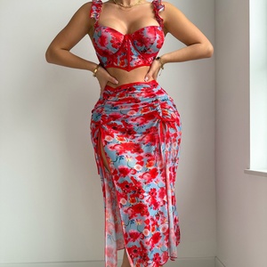 Ensemble de lingerie sexy pour femme, col en V, sans manches, robe longue en maille avec fentes latérales, vente chaude - Product Image 5