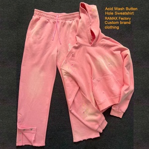 Ensemble de sweats à capuche demi-zip brodés personnalisés 450 g/m² effet vieilli, lavage abrasion, coupe oversize, 100 % coton, unisexe, écologique - Product Image 1