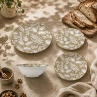 Vaisselle en porcelaine motif feuille de fougère rustique, assiettes et saladier taupe kaki à motifs floraux pour les repas quotidiens et les fêtes à la ferme
