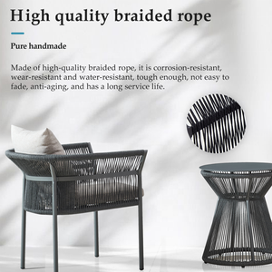 à manger parisiens français Garden Cafe Ensemble de chaises de table de bistro en aluminium avec corde pour patio extérieur - Product Image 2