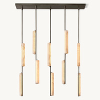 Lustre linéaire en albâtre naturel, suspension en laiton massif à barre unique, éclairage LED pour salle à manger, îlot de cuisine, plafond haut