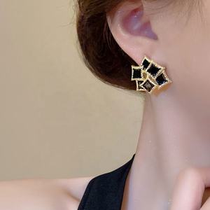 Boucles d'oreilles à clous en alliage à double couche tendance pour femmes, style rétro français, design de luxe haut de gamme avec aiguille en argent - Product Image 1