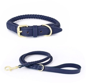 Collier pour chien en cuir vegan tressé avec accessoires en or rose, collier classique réglable pour animaux de compagnie - Product Image 4