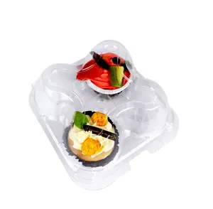 4腔纸杯蛋糕塑料容器松饼塑料透明翻盖包装盒