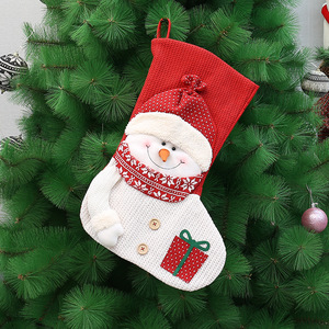 Chaussettes de Noël 18 pouces en tissu tricoté, motif Père Noël et bonhomme de neige, décoration de fête, sac cadeau rouge et blanc - Product Image 4