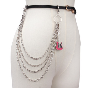 Chaîne de taille multicouche en métal avec pendentif guitare, style punk, chaîne de corps tendance pour usage quotidien, unisexe, en alliage de zinc - Product Image 2