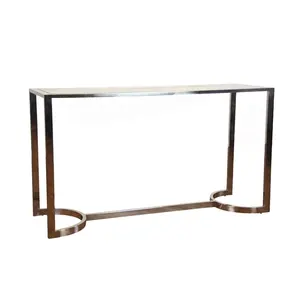 MRS WOODS New Design Living Room Modern Glass And Stainless Steel Silver Chrome Console Table