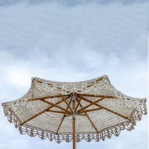 Wholesale Garden Macrame Crochet Parasol Cover Sunshade For Beach Umbrella Parasol Cotton Yarn White