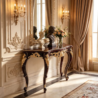 Console en bois massif de style baroque européen, sculptée à la main, finition or antique, table d'entrée pour hall, meuble décoratif pour entrée de villa, vente en gros